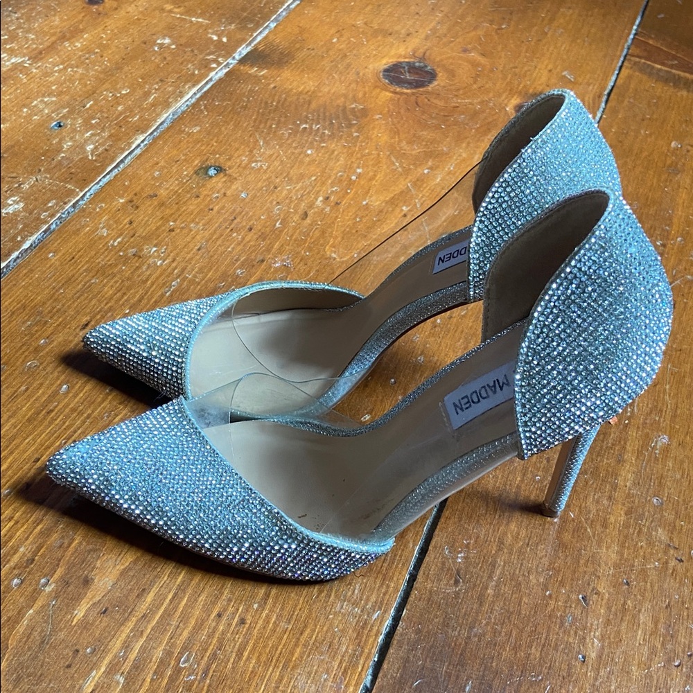 Steve Madden Silver Peekaboo Stiletto Heels - Picture 6 of 11